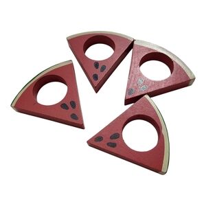 Watermelon Slice Wooden Red Green Black Napkin Rings Set Of 4